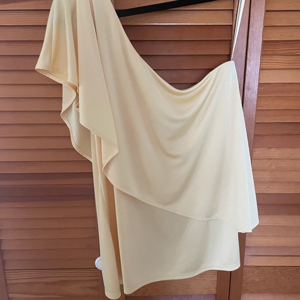 White House Black Market Yellow One-Shoulder Layered Top, Flutter Sleeve, Size M - Picture 6 of 7